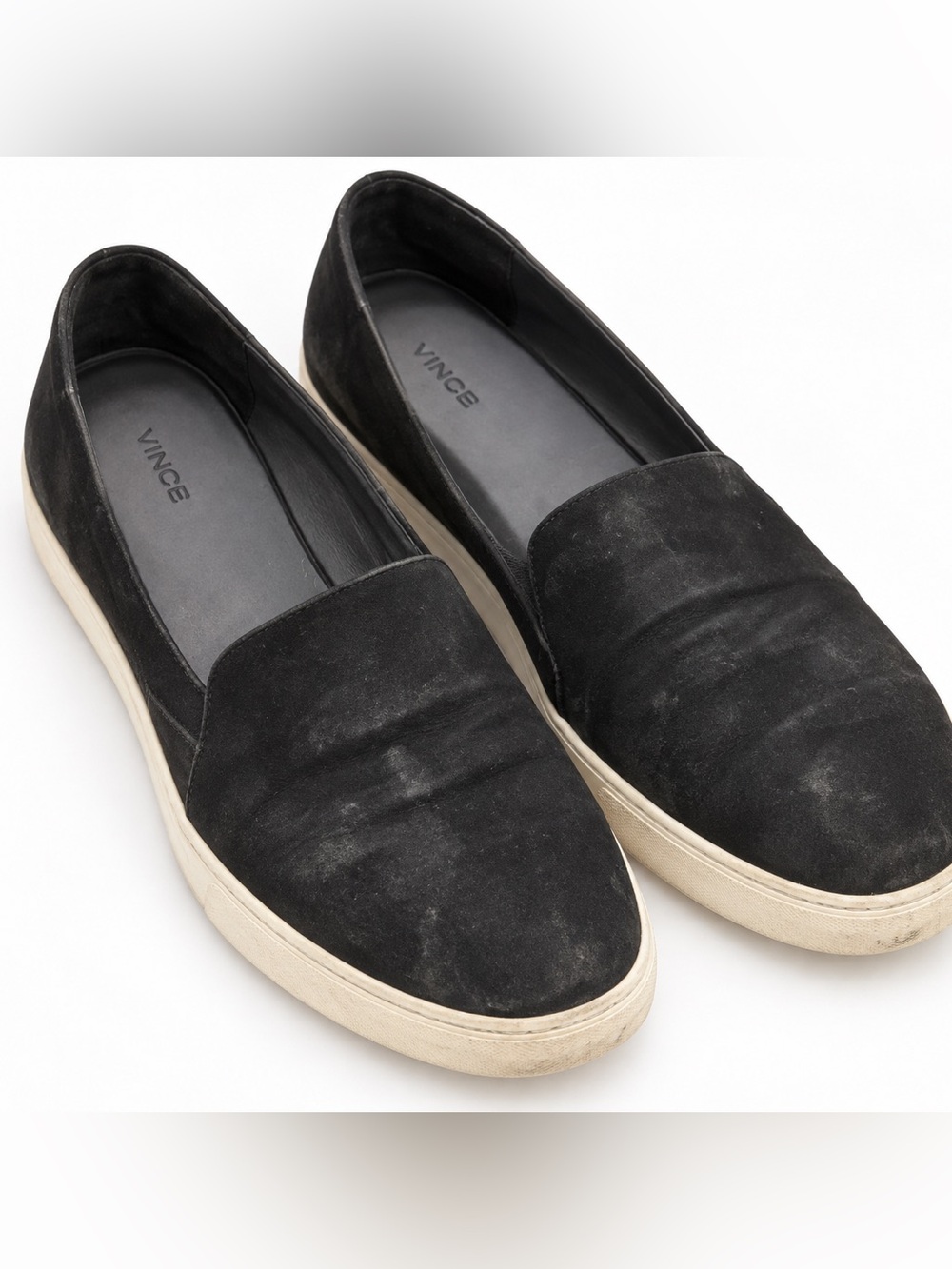 Vince Camuto Black Suede Slip-On Flats with Cream Sole